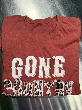 L&B Life Gone Country Leopard Print Graphic T-Shirt Heather Red Size S